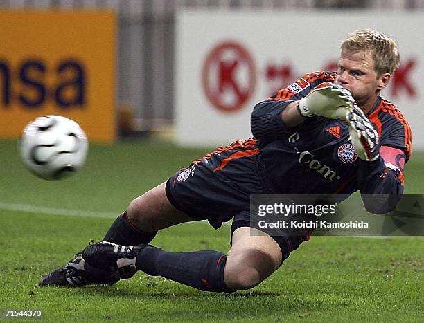 Oliver Kahn of Bayern Munich makes a save during the friendly match between Urawa Red Diamonds All Stars and Bayern Munich All Stars on July 31, 2006...