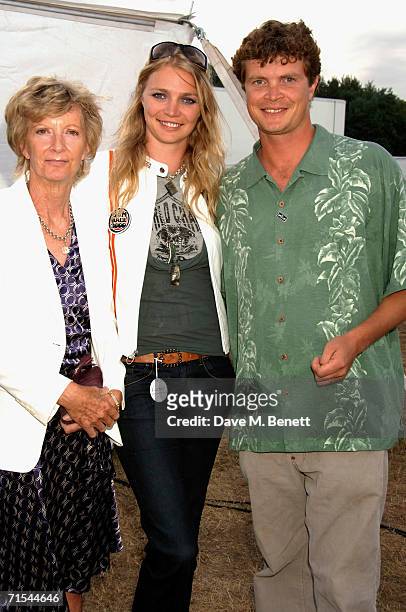 Jodie and Jack Kidd with their mother attend the Smyle and Kidd offical players party during the Cartier Polo Day, at the Smyle Marquee in Great...