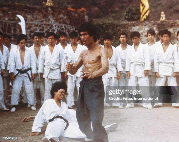 Chinese-American martial arts exponent Bruce Lee , in a still from the film 'Enter The Dragon', directed by Robert Crouse for Warner Brothers, 1973.