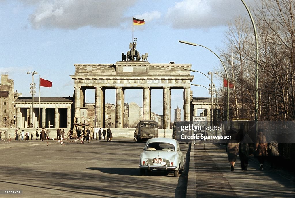 Brandenburg Gate closed during period of Berlin Wall, Berlin, Germany