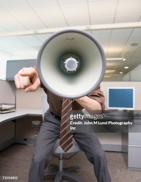 businessman yelling through megaphone - blaring stock pictures, royalty-free photos & images