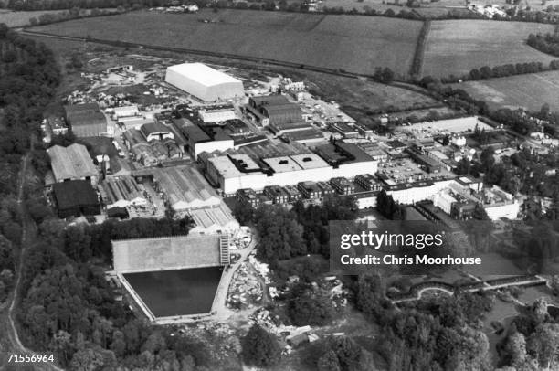 An aerial view of Pinewood Studios at Iver Heath, Buckinghamshire, 5th October 1976.