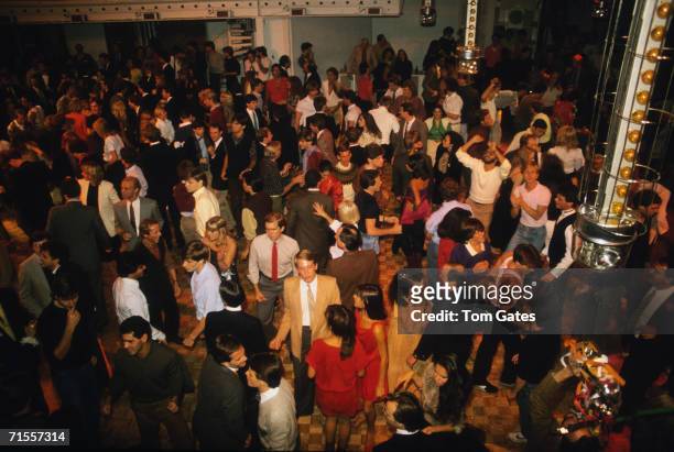 An elevated view of the crowded dance floor at the Studio 54 disco in New York, 10th October 1981.