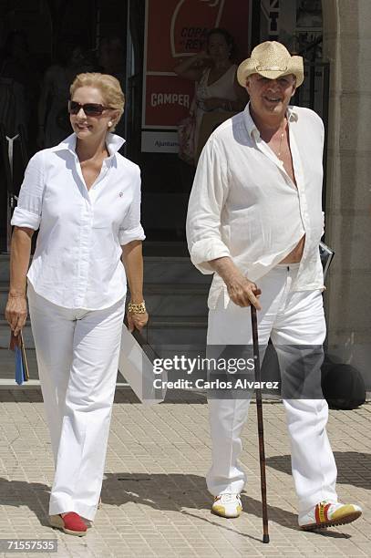 Fashion designer Carolina Herrera and husband Reinaldo arrive at the Club Nautico for the second day of the 25th Copa del Rey sailing trophy on...