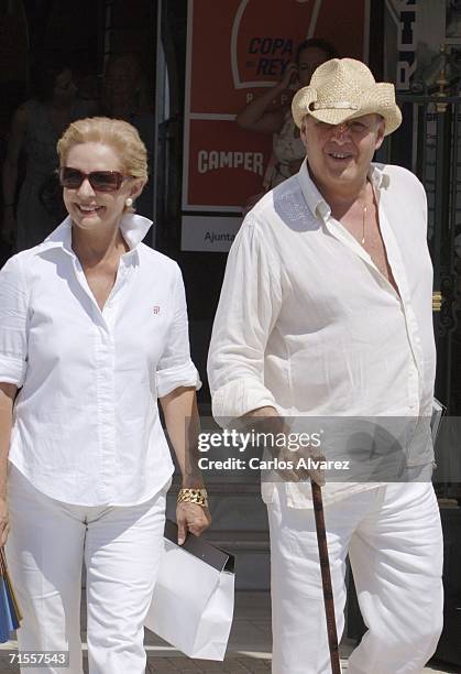 Fashion designer Carolina Herrera and husband Reinaldo arrive at the Club Nautico for the second day of the 25th Copa del Rey sailing trophy on...