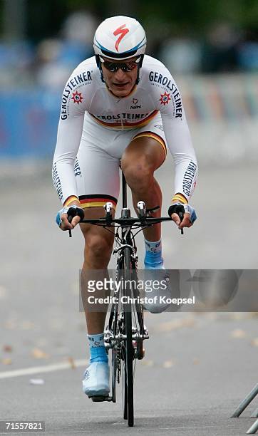 Sebastian Lang of Germany and Team Gerolsteiner in action during the Prologue of the Deutschland Tour on August 1, 2006 in Dusseldorf, Germany.