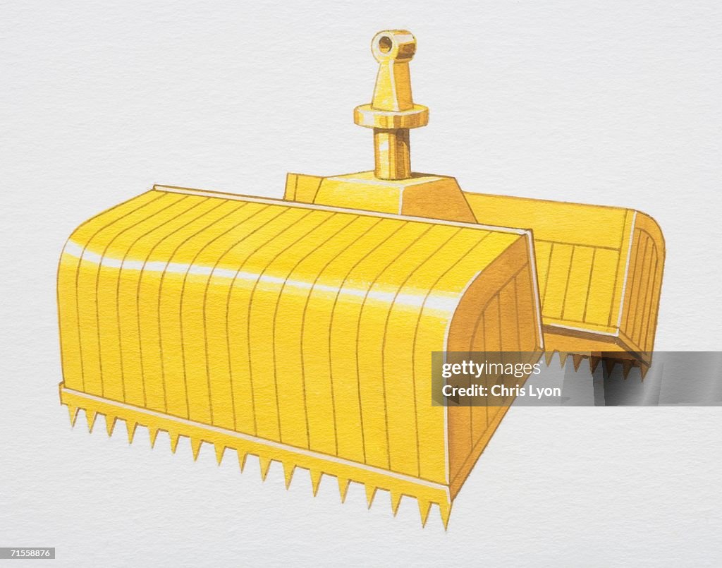 Yellow 'wide grab' or 'dredging bucket' for an excavator.