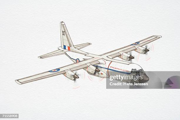 ilustraciones, imágenes clip art, dibujos animados e iconos de stock de white c-130 hercules military plane. - hercules