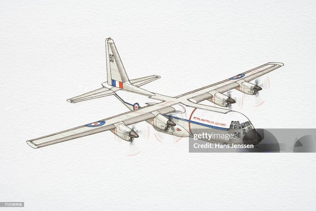 White C-130 Hercules military plane.