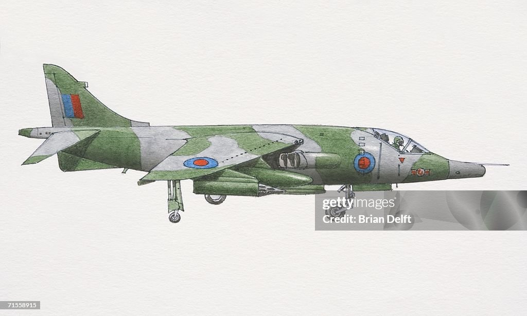 1969 Harrier Jump Jet, side view.