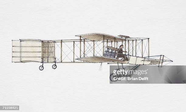 1907 voisin-farman biplane, side view. - 1907 stock illustrations