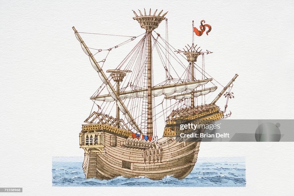 1450 carrack at sea.