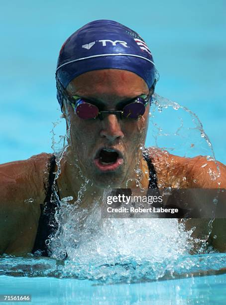 Kristen Caverly competes in the women's 200 meter individual medley during the preliminaries for the 2006 Cocono Phillips National Championships and...