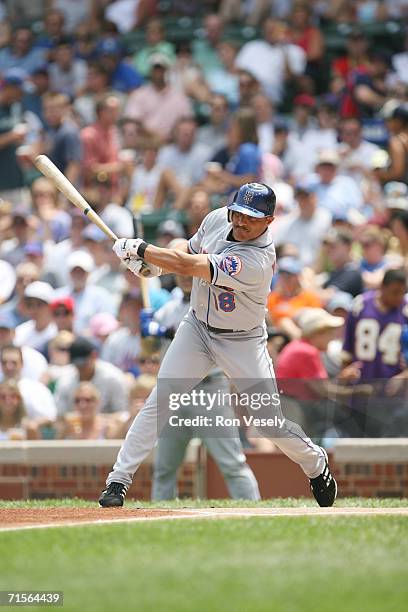 Jose Valentin of the New York Mets bats during the game against the Chicago Cubs at Wrigley Field in Chicago, Illinois on July 14, 2006. The Mets...