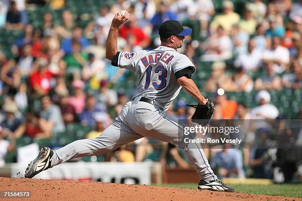 Billy Wagner of the New York Mets pitches during the game against the Chicago Cubs at Wrigley Field in Chicago, Illinois on July 14, 2006. The Mets...