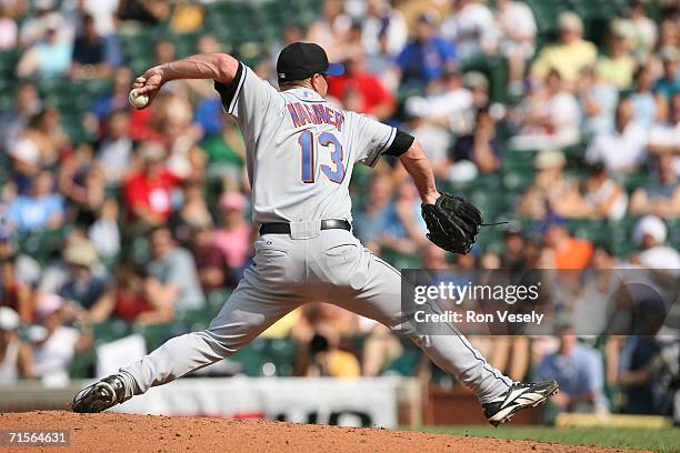 Billy Wagner of the New York Mets pitches during the game against the Chicago Cubs at Wrigley Field in Chicago, Illinois on July 14, 2006. The Mets...