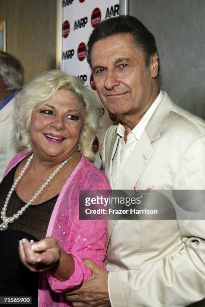Actress Renee Taylor poses with Joseph Bologna at the premiere for 'Boynton Beach Club' held at the Pacific Design Centre Silver Screen Theatre on...