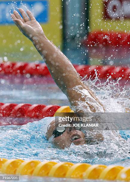 France's Esther Baron competes in the women's 200 meters backstroke final at the 28th LEN European Championships in Budapest, 02 August 2006. Baron...