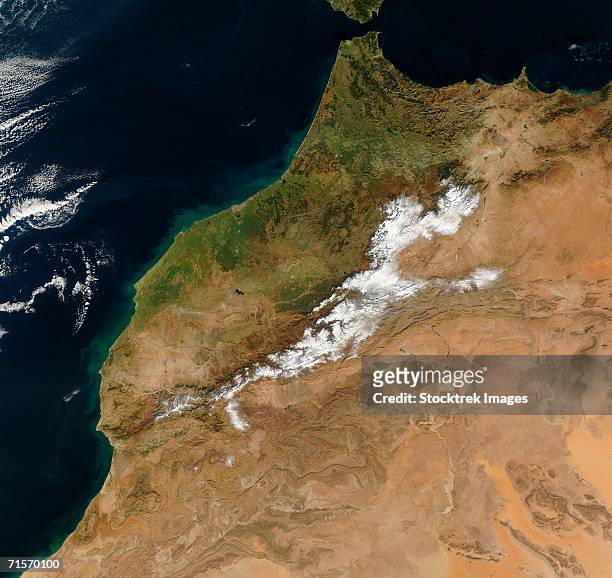 "morocco, satellite image" - sahara snow stock-fotos und bilder