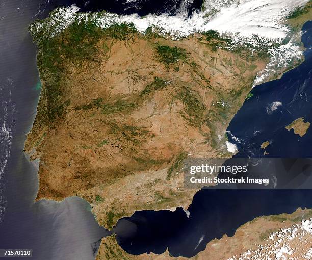 "spain and portugal, satellite image" - iberian peninsula stock pictures, royalty-free photos & images