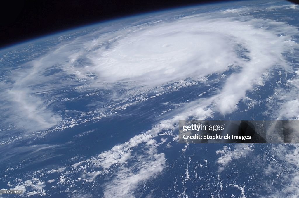 "This photo of Hurricane Frances was taken by an Astronaut while aboard the International Space Station as he flew 230 statute miles above the storm at about 9 a.m. CDT Friday, August 27, 2004"