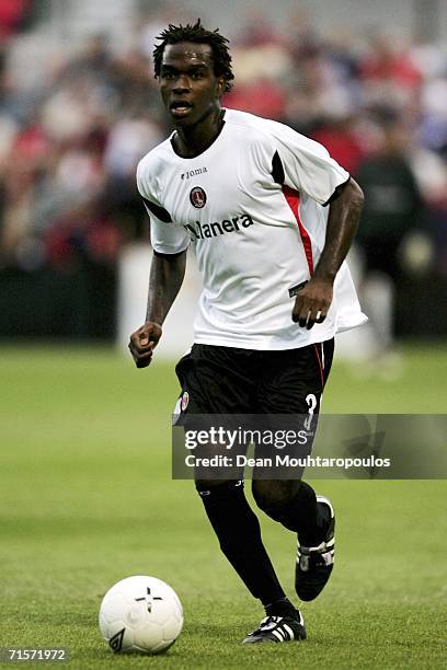 Kelly Youga of Charlton in action during a pre-season friendly match between Welling United and Charlton Athletic at the Park View Road Stadium on...