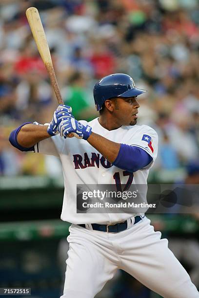 Nelson Cruz of the Texas Rangers bats against the Kansas City Royals on July 29, 2006 at Ameriquest Field in Arlington, Texas. The Royals defeated...