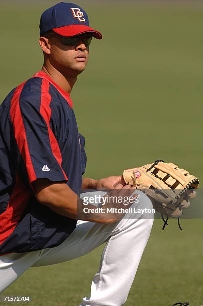 Alex Escobar of the Washington Nationals before a baseball game against the San Francisco Giants on July 26, 2006 at RFK Stadium in Washington D.C....