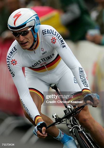 Sebastian Lang of Germany of Gerolsteiner Team in action during the Prologue of the Deutschland Tour on August 1, 2006 in Dusseldorf, Germany.