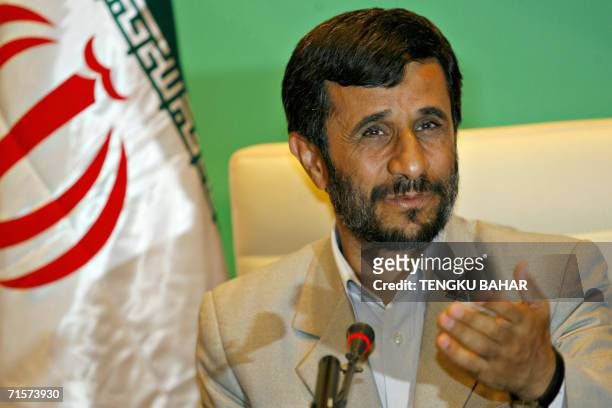 Iranian President Mahmoud Ahmadinejad talks to journalists during a press conference at the conclusion of the Meeting of Friends of the Chair of the...