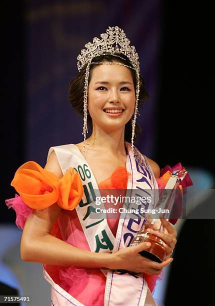 Lee Honey smiles after winning the Miss Korea 2006 beauty pageant August 3, 2006 in Seoul, South Korea. Lee, a 23-year-old graduate student, beat 61...