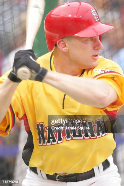 National League All-Star shortstop David Eckstein of the St. Louis Cardinals bats during practice for the 77th MLB All-Star Game against the American...