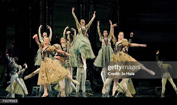 The dancers of the Moscow Bolshoi Theater Swan Lake Ballet perform at the Royal Opera House in Covent Garden on August 3, 2006 in London, England.