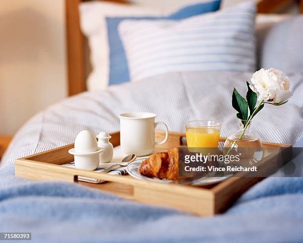 breakfast on a bed. - breakfast in bed tray stock-fotos und bilder