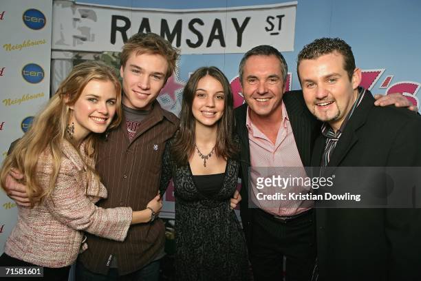 Tippa Black, Sam Clarke, Adelaide Kane, Alan Fletcher and Ryan Maloney pose together after Clarke and Kane are announced as the winners of Dolly...