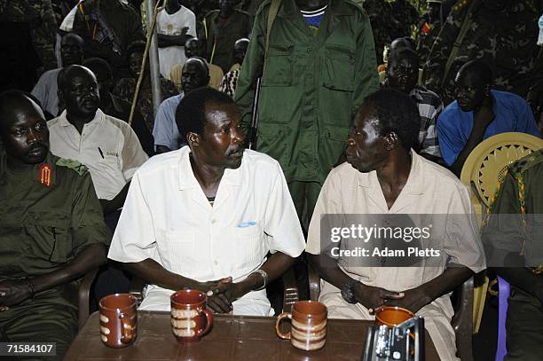 Joseph Kony, head of the Lords Resistance Army , and his second in charge, Vincent Otti, await the start of peace talks with delegations representing...