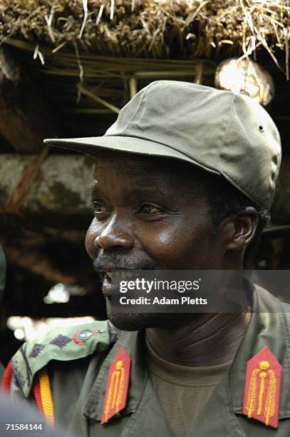 Joseph Kony, leader of the Lords Resistance Army, which has been fighting a twenty years war against the Ugandan Government, smiles as he hosts a...