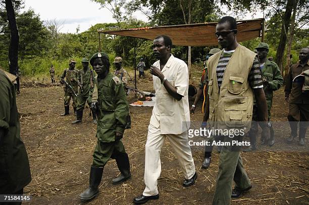 Joseph Kony, head of the Lords Resistance Army , arrives, at a clearing in the Jungle to take part in peace talks on August 1, 2006 Southern Sudan....