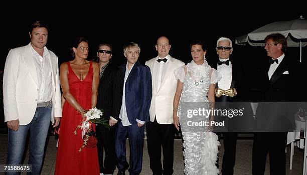 Singer Simon Le Bon of Duran Duran, Princess Stephanie of Monaco, musicians Andy Taylor and Nick Rhodes of Duran Duran, Prince Albert II of Monaco,...