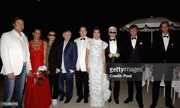 Singer Simon Le Bon of Duran Duran, princess Stephanie of Monaco, musicians Andy Taylor and Nick Rhodes of Duran Duran, prince Albert II of Monaco,...