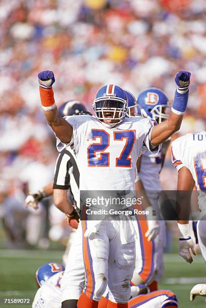 Full safety Steve Atwater of the Denver Broncos celebrates during a game against the San Diego Chargers at Jack Murphy Stadium on December 24, 1989...