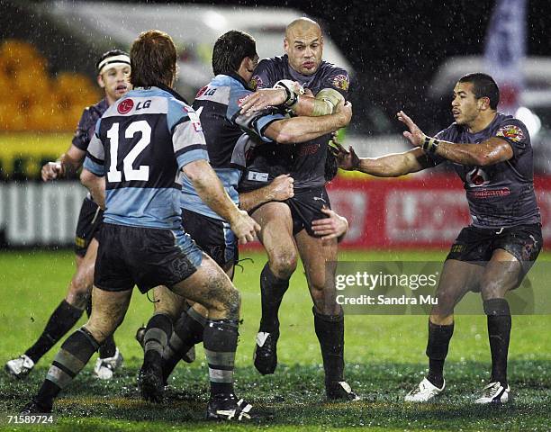 Awen Guttenbeil of the Warriors in action during his testomonial game during the round 22 NRL match between the Warriors and the Cronulla-Sutherland...