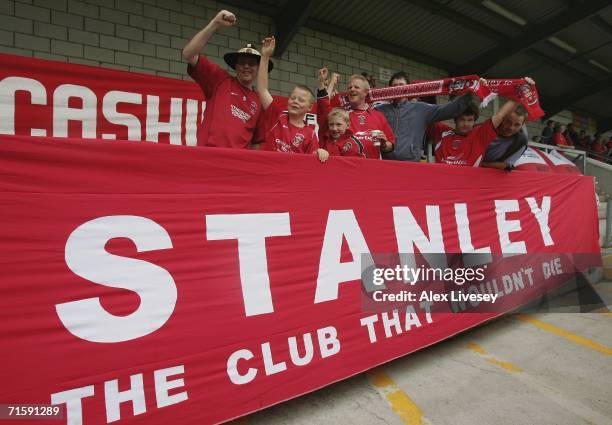 Accrington Stanley fans show their support during the Coca-Cola League Two match between Chester City and Accrington Stanley at the Saunders Honda...