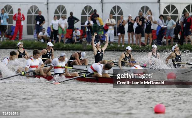 The New Zealand junior mens eight win gold during the World Rowing Junior Championships on the Bosbann Regatta course on August 5, 2006 in Amsterdam,...