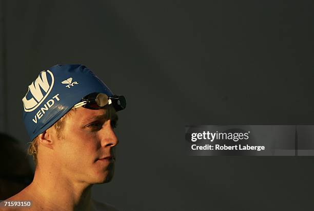 Erik Vendt waits for the start of the men's 1500 meter freestyle final that he goes on to win at the 2006 ConocoPhillips National Championships and...