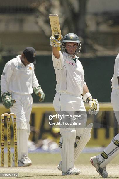 Mark Boucher of South Africa celebrates his 50 runs during the fourth day of the 2nd Test between Sri Lanka and South Africa at the P. Sara Stadium...