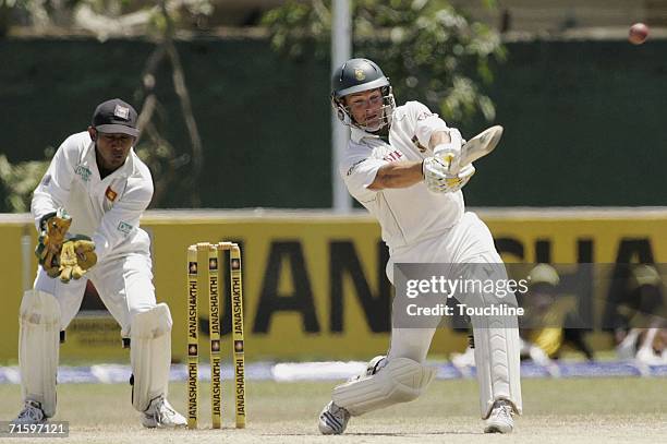 Prasanna Jayawardene of Sri Lanka and Mark Boucher South Africa in action during the fourth day of the 2nd Test between Sri Lanka and South Africa at...