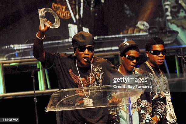 Recording artists Young Jeezy, Lil' Boosie, and Webbie attend the First Annual Ozone Awards at the Bob Carr Auditorium August 06, 2006 in Orlando,...