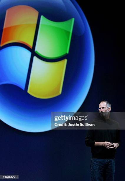 Apple CEO Steve Jobs delivers the keynote address at the 2006 Apple Worldwide Developer's Conference August 7, 2006 in San Francisco, California....