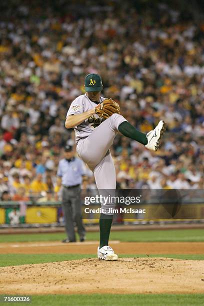 American League All-Star pitcher Barry Zito delivers a pitch against the National League during the 77th MLB All-Star Game on July 11, 2006 at PNC...